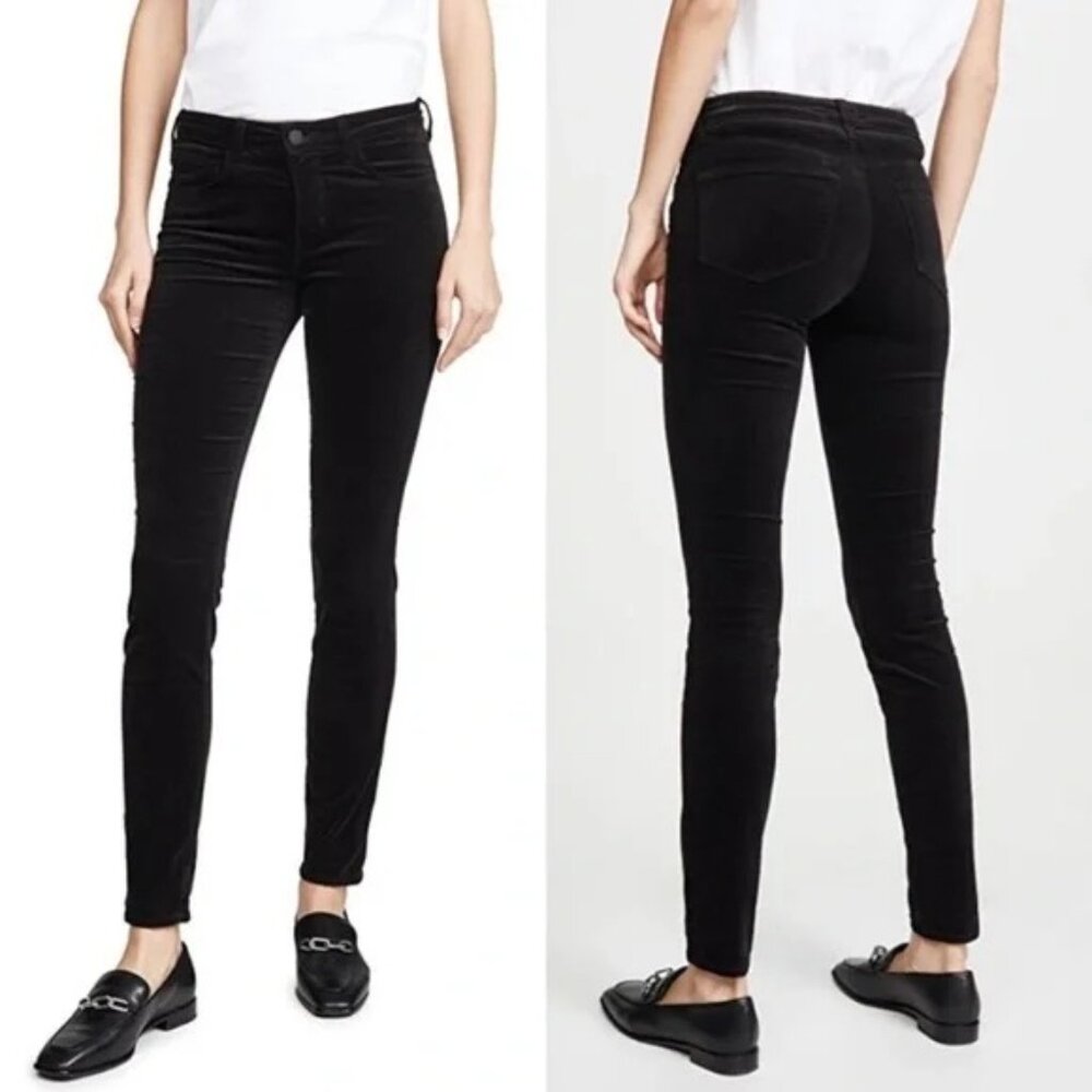 L'AGENCE Women's Marguerite Black Velvet High Rise Skinny Stretch Pants Jeans 25